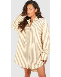 Boohoo - Textured Stripe Boxy Wide Sleeve Shirt Dress - Lyst