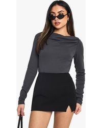 Boohoo - Peached Modal Asym Ruched Neck Long Sleeve Top - Lyst