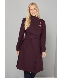 Wallis - Petite Funnel Neck Tie Belt Coat - Lyst