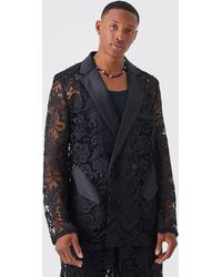 BoohooMAN - Relaxed Fit Double Breasted Lace Blazer - Lyst