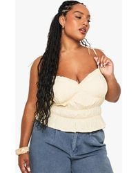 Boohoo - Plus Cotton Shirried Tie Strap Cami Top - Lyst