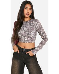 Boohoo - Top Básico Asimétrico De Manga Larga Y Algodón Con Estampado Animal - Lyst