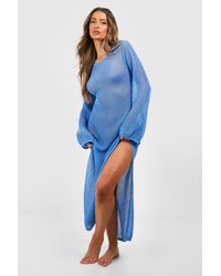 Boohoo - Crochet Cover-up Beach Maxi Dress - Lyst