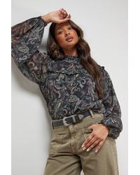 Oasis - Printed Trim Detail Chiffon Blouse - Lyst
