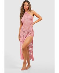 Boohoo - Floral Crochet Halterneck Beach Maxi Dress - Lyst