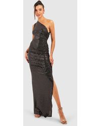Boohoo - Sequin Asymmetric Rouched Maxi Dress - Lyst