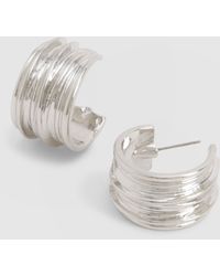 Boohoo - Silver Textured Hoop Earrings - Lyst