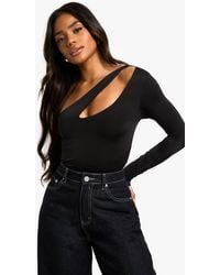 Boohoo - Double Layer Slinky Cut Out One Shoulder One Piece - Lyst