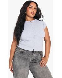 Boohoo - Plus Rib Button Through Cap Sleeve Top - Lyst