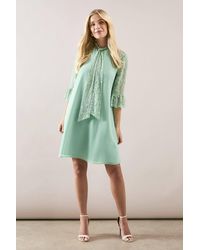 Wallis - Petite Lace Detail Tie Neck Shift Dress - Lyst