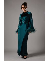 Coast - Feather Trim Satin Maxi Dress - Lyst