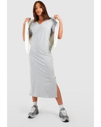 Boohoo - Tall V Neck Cotton T-shirt Midi Dress - Lyst