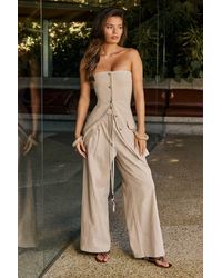 Boohoo - Linen Beaded Tie Detail Wide Leg Trouser - Lyst