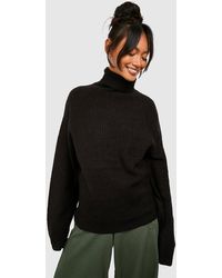 Boohoo - Knitted Roll Neck Jumper With Raglan Sleeve - Lyst