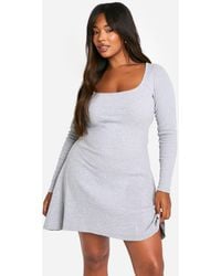 Boohoo - Plus Basic Rib Long Sleeve Skater - Lyst