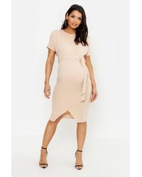 Boohoo Womens Umstandsmode Midikleid mit Bindegürtel und Fledermausärmeln - Natur