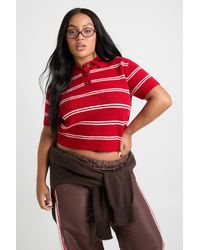 Boohoo - Plus Collar Detail Stripe Knit Top - Lyst