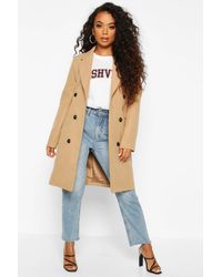 Boohoo Womens Petite Double Breasted Wool Look Coat - Mehrfarbig