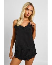 Boohoo - Eyelash Lace Trim Satin Cami & Shorts Pyjama Set - Lyst