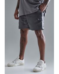 BoohooMAN - Plus Elasticated Waist Textured Cargo Short In Charcoal - Lyst