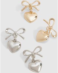 Boohoo - Bow & Heart Drop Earrings Multipack - Lyst