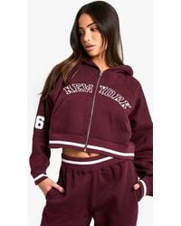 Boohoo - Petite New York Embroidered Cropped Zip Through Hoodie - Lyst