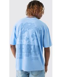 Boohoo - Tall Oversized Dream Worldwide Print T-shirt In Light Blue - Lyst