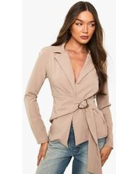 Boohoo - Hardware Trim Ruched Front Blazer - Lyst
