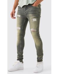 BoohooMAN - Super Skinny Stretch Ripped Jean In Antique Grey - Lyst