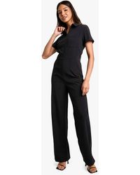 Boohoo - Zip Front Wide Leg Jumpsuit - Lyst