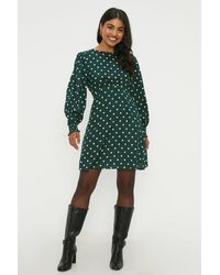 Dorothy Perkins - Spot Shirred Cuff Mini Dress - Lyst