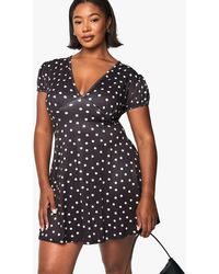 Boohoo - Plus Polka Dot Drop Hem Mini Skater Dress - Lyst