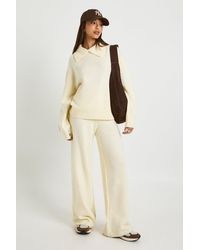 Boohoo - Chunky Knit Collar Detail Oversized Knitted Jumper And Wide Leg Trouser Co-Ord - Lyst