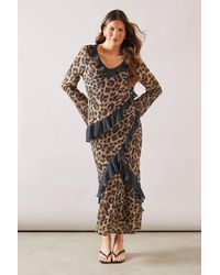 Wallis - Leopard Mixed Print Ruffle Midi Dress - Lyst