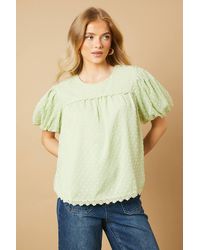 Oasis - Lace Trim Puff Sleeve Blouse - Lyst