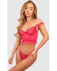 Boohoo - Button Detail Corset And Thong Set - Lyst