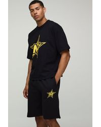 BoohooMAN - Kastiges Oversize T-Shirt & Shorts mit M Stern Print - Lyst