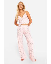 Boohoo - Cherry Print Lace Trim Cami Top & Pants Pyjama Set - Lyst