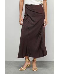 Warehouse - Crushed Satin Drape Front Bias Midi Skirt - Lyst