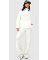 Boohoo - Half Zip Funnel Neck And Wide Leg Trouser Knitted Tracksuit - Lyst