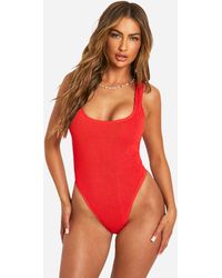 Boohoo - Premium Crinkle Scoop Neck Bathing Suit - Lyst