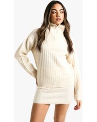 Boohoo - Conjunto De Minifalda Y Jersey Oversize De Punto Suave Y Canalé Grueso Con Cremallera En El Cuello - Lyst