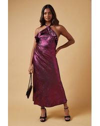 Oasis - Foil Halterneck Ruffle Foil Midaxi Dress - Lyst