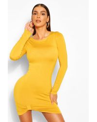 rouche knot front bodycon mini dress