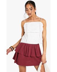 Boohoo - Cotton Poplin Crochet Patchwork Strappy Cami Top - Lyst