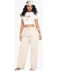 Boohoo - Tonal Stripe Linen Look Relaxed Fit Wide Leg Trousers - Lyst