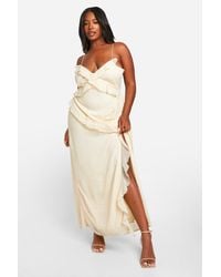 Boohoo - Plus Woven Abstract Print Ruffle Detail Strappy Maxi Dress 1 - Lyst