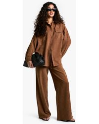 Boohoo - Striped Peached Drawstring Waist Wide Leg Trouser - Lyst