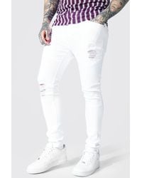 BoohooMAN Super Skinny Biker Jeans With Rips - White