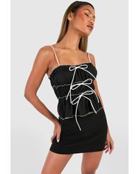 Boohoo - Bow Detail Strappy Cami Contrast Top - Lyst